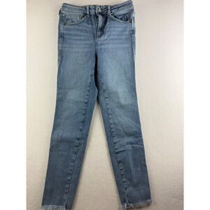 We The Free Free People Skinny Jeans Medium Wash Raw Frayed Hem Size 30